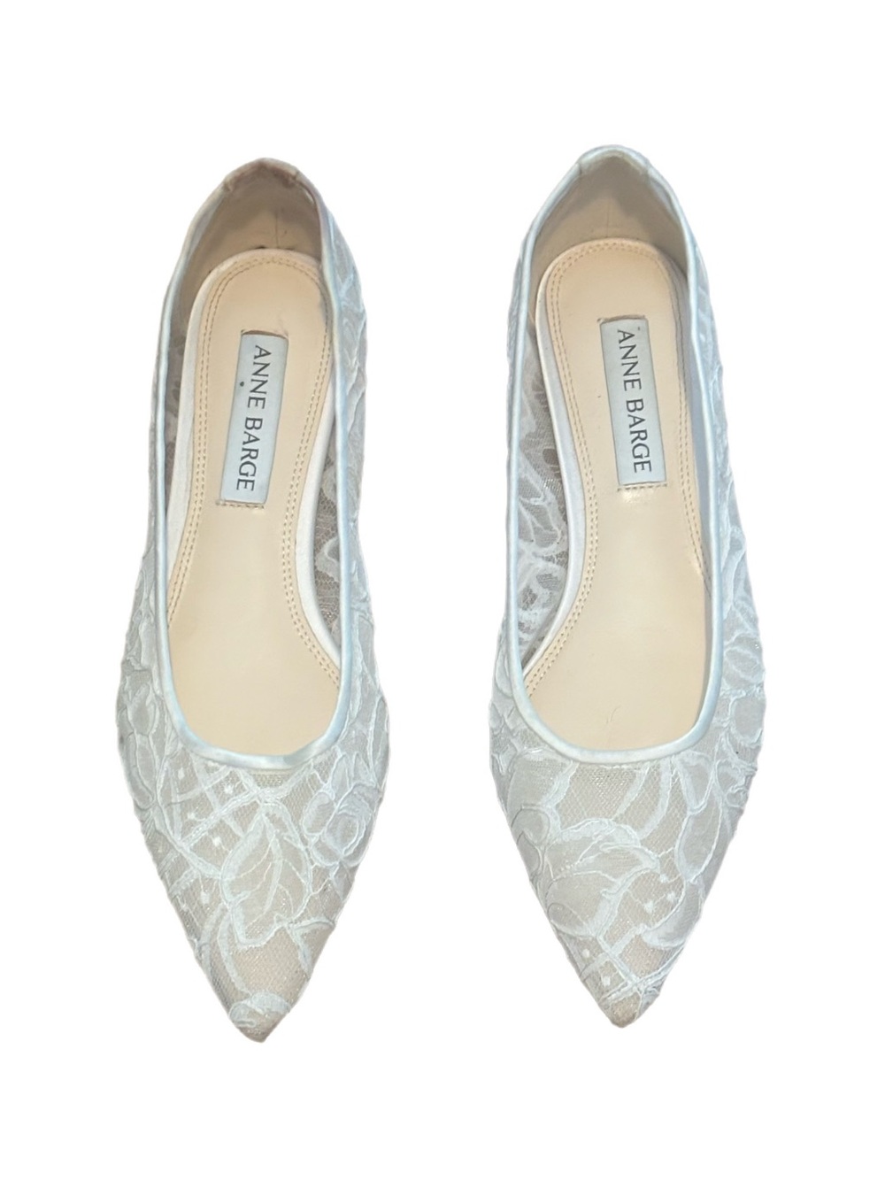 Anne Barge Jolie White Lace Pointed Toe Bridal Wedding Flats Size 37 US 6.5